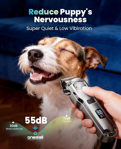 oneisall Dog Clippers for Grooming for Thick Heavy Coats/Low Noise Rechargeable Cordless Pet Shaver with Stainless