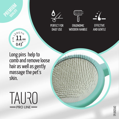 TAURO PRO LINE Slicker Brush Round - Premium Grooming Brush for Dogs and Cats - Mint - 9 x 19 cm