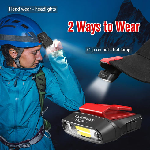 klarus HC3 Rechargeable Motion Sensor Cap Visor Light - 100 Lumens COB LED Clip-on Hat Light for Fishing, Running,
