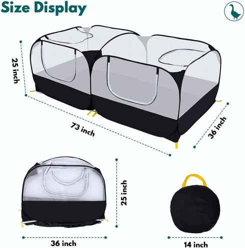 Small Animals Playpen,Pet Cage Tent Large Chicken Run Coop with Detachable Bottom Breathable Transparent Mesh Walls