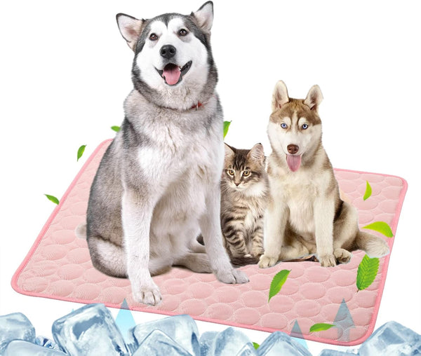 Dog Self Cooling Mat - Washable Summer Blanket for Large Dogs and Cats, Ice Silk Sleep Pad, Pink
