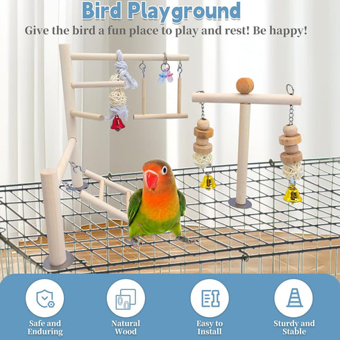 PINVNBY Bird Playground Parrot Play Gym with Wooden Perches, Ladders, and Swing Toy for Small Birds