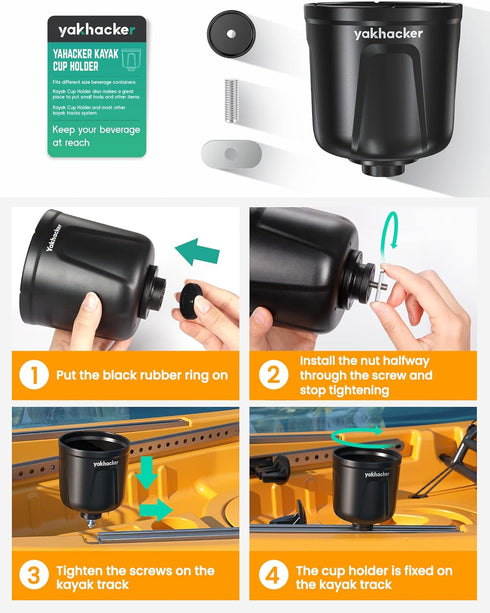 Multi-Functional Kayak Cup Holder, Large Capacity Drink, Phone, and Fishing Tool Holder, Track Mount Install
