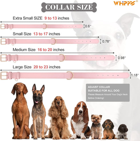 WHIPPY Adjustable Leather Dog Collar, Soft Breathable Padded Puppy Collar for Small Medium Large Dogs, Pink, S