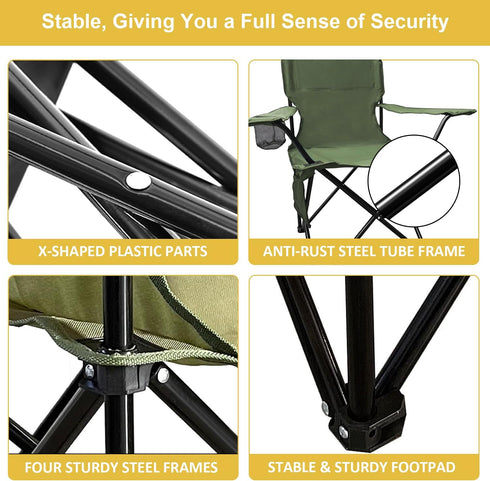 225lbs Backpacking, Folding Camping Chair with Cup Holder & Storage Bag, Capacity, Large Anti-Sink Feet, Breathable PE