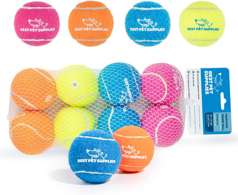 Best Pet Supplies Squeaky Tennis Toys for Dogs, 8-Pack, Heavy-Duty Interactive Fetching Toys