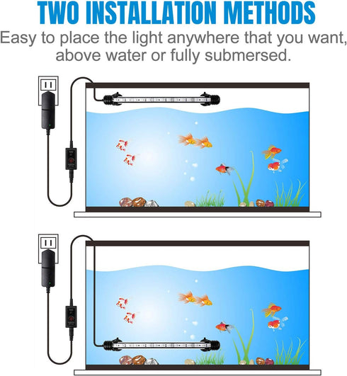 iKefe 7.5" White & Blue Submersible LED Aquarium Light with Timer, Dimmable Fixture for Fish and Plants