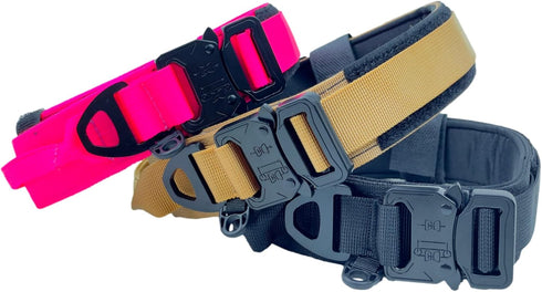 Tactical Dog Collar with Handle - 1.5 Inch Heavy Duty Wide Collar for Large Dogs with Personalized Name Plate