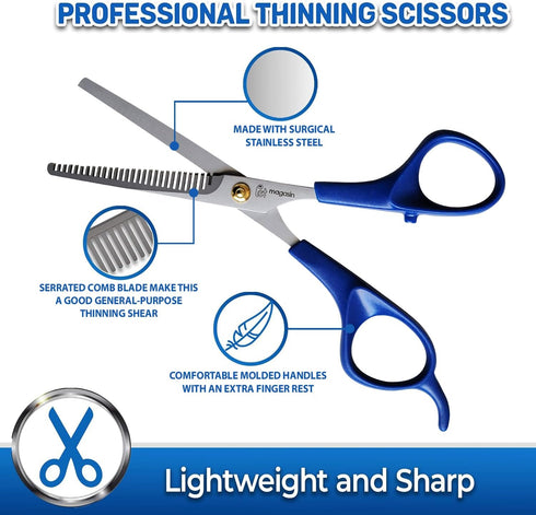 PET MAGASIN Pet Thinning Shears - Professional Thinning Scissors with Toothed Blade - Blue by PET MAGASIN