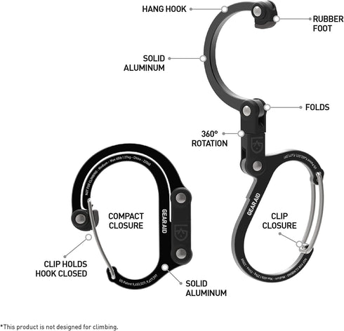 360 Backpack, GEAR AID HEROCLIP Swivel Carabiner Gear Clip and Hook (Medium) for Camping, Suitcases and Garage