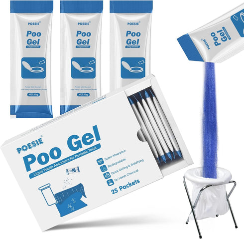Poesie 25 or 50 Packets Poo Urine Powder, 2.2lb for Camping Outdoor Recreation Portable Toilet