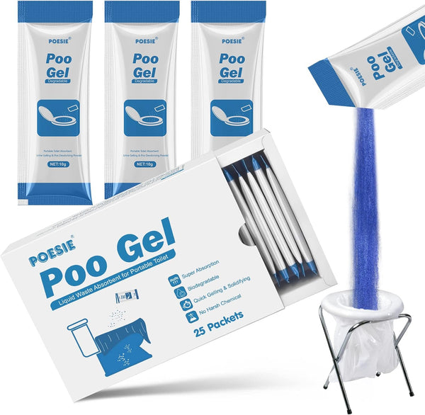 Poesie 25 or 50 Packets Poo Urine Powder, 2.2lb for Camping Outdoor Recreation Portable Toilet