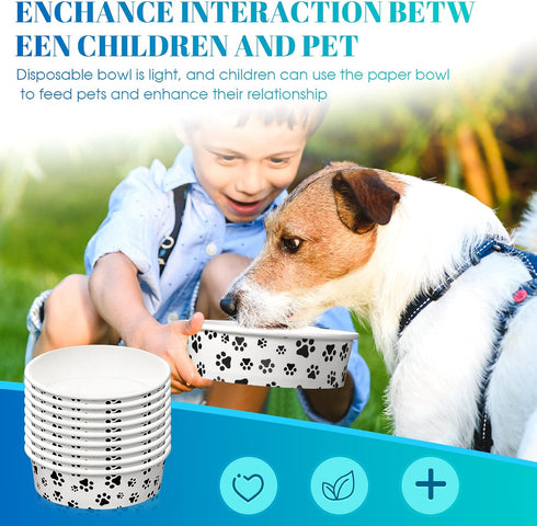 30 Pieces Disposable Dog Bowls, 16 oz Paper Food Bowls for Small Dogs, Travel Bowls for Feeding Dogs and Cats, Printed