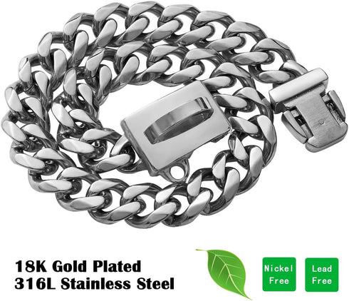 Strong Stainless Steel Cuban Link Dog Chain Collar, Pet Necklace Walking Collar for Small Dogs, Cats (Length - 10'')
