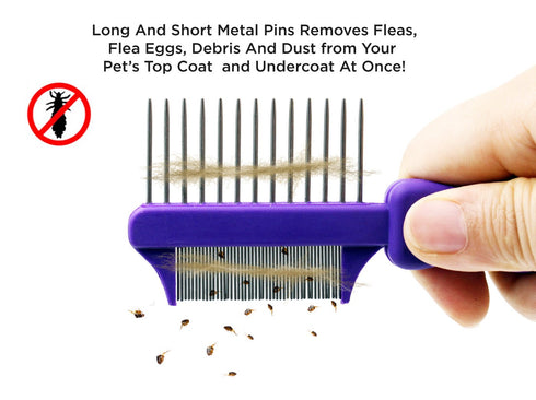 Hertzco Double-Sided Comb Hair Brush & Dog/Cat Grooming Kit - Detangling Tool with Closely Spaced Metal Pins