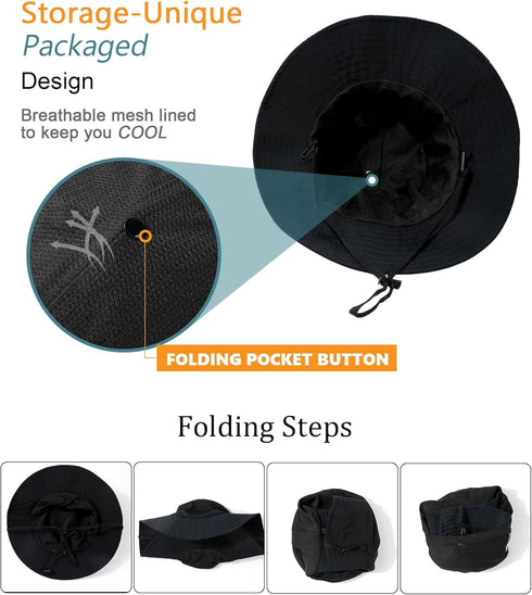 Waterproof Sun UPF 50+ Bucket Hat, UV Protection Packable Brimmed Boonie for Women Men Summer
