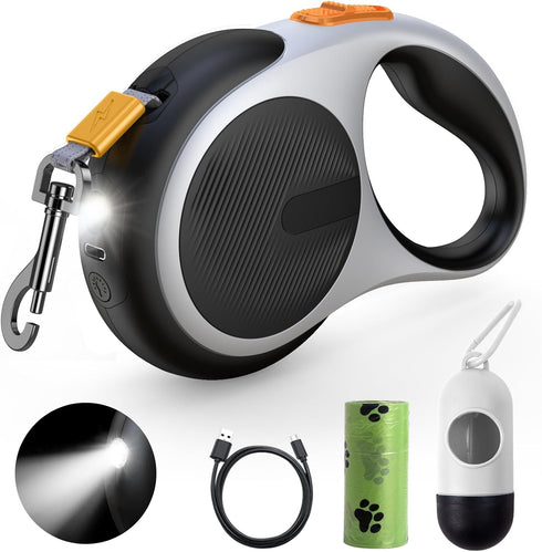 Douexio Upgrade Retractable Dog Leash with LED Flashlight for Small Medium Dogs Up to 66 lbs, Anti-Slip Handle