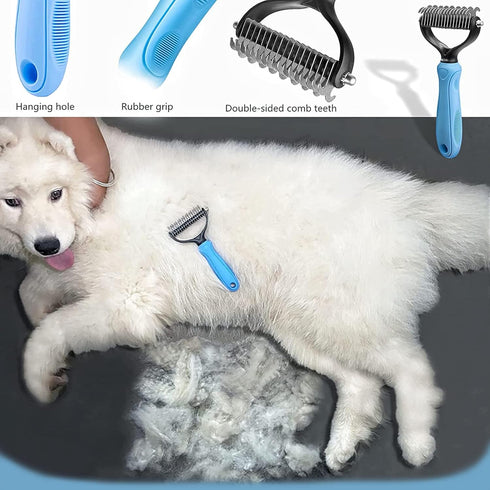 Undercoat Rake for Dogs, Dematting Tool Set with Long Haired Dog Grooming Rake Brush & Deshedding Comb