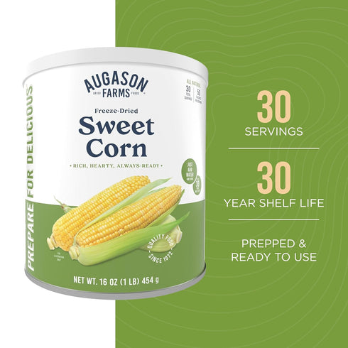 30 30 Augason Farms Freeze-Dried Sweet Corn Emergency Food Supply, Servings, Year Shelf Life, Great for Cooking, Side