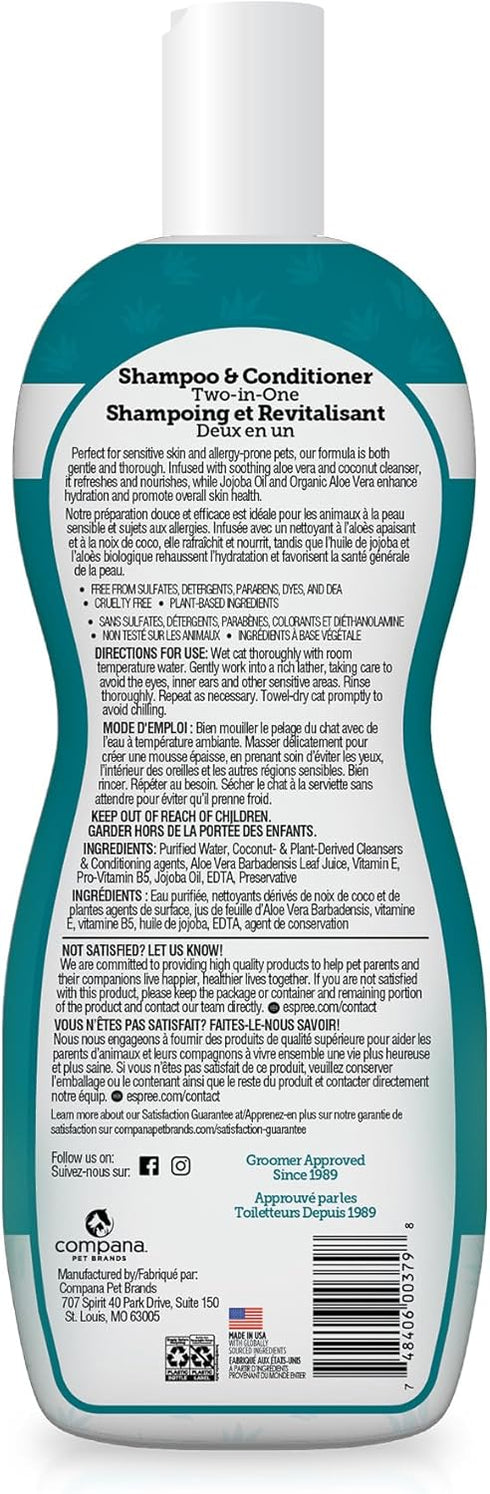 12oz Espree Hypoallergenic Cat Shampoo & Conditioner, Tearless Formula with Aloe Vera, Sulfate-Free, Paraben-Free