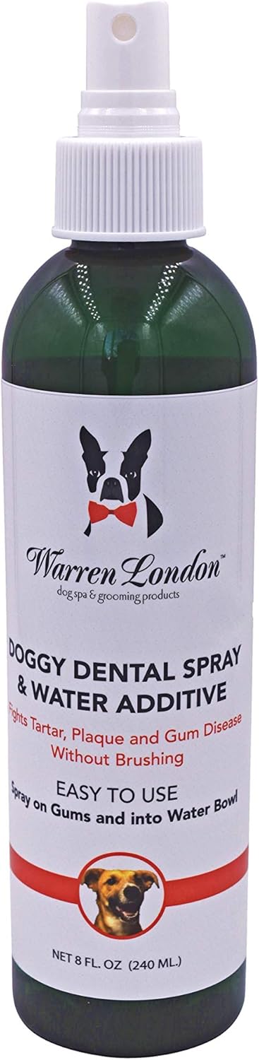Warren London Doggy Dental Spray & Water Additive, Fresh Breath for Dogs & Cats, Natural Peppermint & Honey Formula - 8