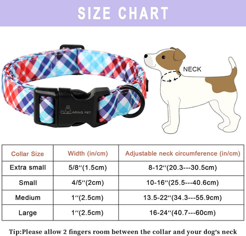 ARING PET Plaid Dog Collar, Cute Adjustable Cotton Collar for Small Medium Large Dogs, Perfect for Boys and Girls
