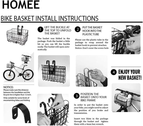 HOMEE Folding Rear Bike Basket - Wire Mesh Fold-Up Detachable Front Bag for Mountain Bike Accessories Cargo Rack