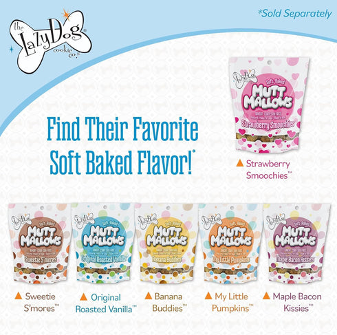 The Lazy Dog Cookie Co. Soft Dog Treats - Mutt Mallows Strawberry Smoochies, Wheat-Free, Baked in USA, 5 oz (Pack of 3)