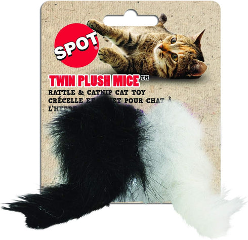 SPOT Twin Plush Mice Cat Toy - Rattle and Catnip Toy for Indoor Cats and Kittens, 2pcs, 4.5in, Fun Entertainment