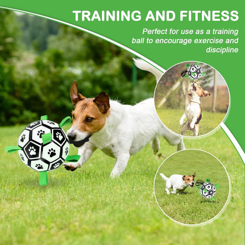 Dog Toys Soccer Ball with Straps - 7.6'' World Cup Interactive Tug of War Toy for Large Dogs, Outdoor Birthday Gift
