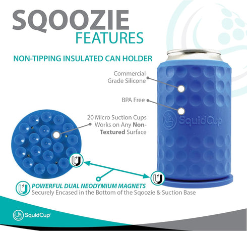 Sqoozie Non-Tipping Insulated Boat Can Holder, Island Blue, Portable Magnetic & Suction for SUP's, Kayaks, RVs, ATV