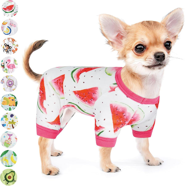 Dog Pajamas for Small Dogs - Summer Pet Onesies for Chihuahua Yorkie Teacup, Cute Soft Material (X-Small, Watermelon)