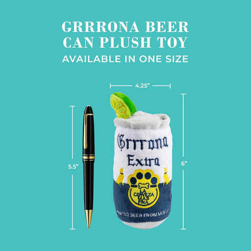 Haute Diggity Dog Grrrona Beer Can, Plush Designer Dog Toy with Interactive Squeaker, Machine-Washable