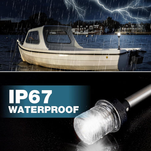 18 Inches IP67, (12-24V) Anchor Light Boat Stern Light Waterproof White Fold Down Marine Navigation Lights for Boats
