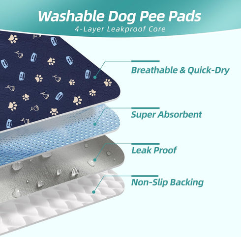 LINDOPTWS ((18*24 Inch (Pack 2))) Washable Dog Pee Pads - Reusable, Ultra Absorbent & Leak-Proof Puppy Training Pads