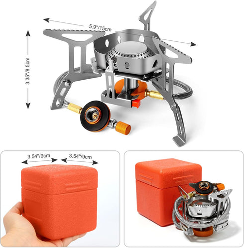 Odoland 3500W Windproof Camping Gas Stove with Windscreen, Fuel Canister Adapter, Piezo Ignition, Portable Carry Case