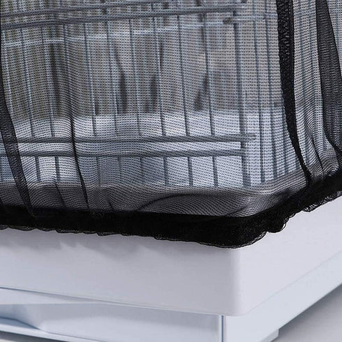 Bird Cage Seed Catcher (2 Pack), Airy Gauze Cover, Dust-Proof Mesh Net Accessories (Black + White, L)