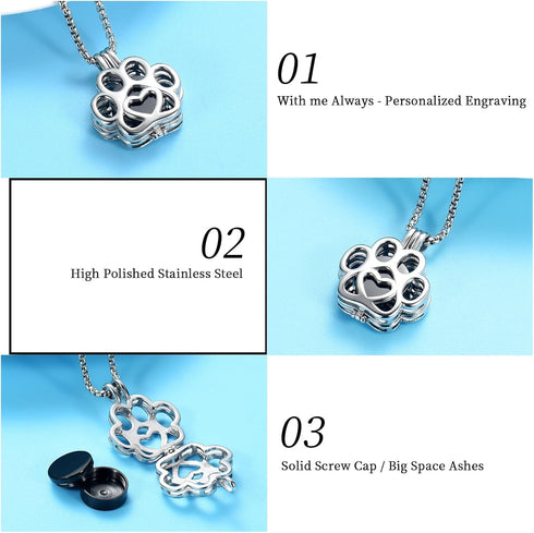 Oinsi Pet Cremation Jewelry for Ashes, Stainless Steel Memorial Locket Urn Necklace for Dog/Cat, Keepsake Jewelry