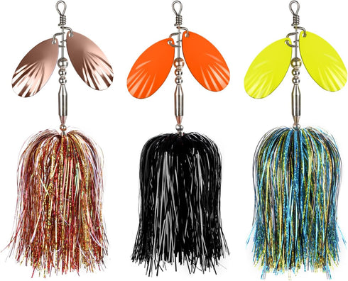 QualyQualy Fishing Spinner Bait 3pcs, Musky Bucktail Spinnerbait with Double Blades for Pike, Bass, Trout Lures