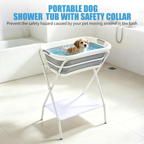 GDIFLS 38.8 Inch Foldable Pet Bathtub with Stand - Height Elevated Bathing Tub for Cats & Small Dogs, Drainage Tube