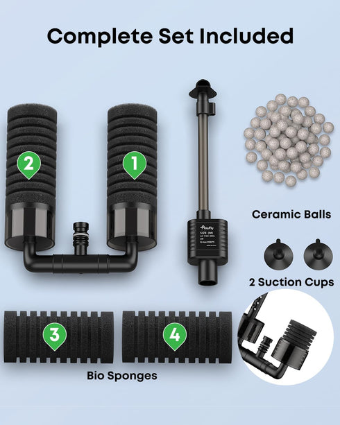 5 80 15-55 Pawfly Aquarium Sponge Filter, W Submersible Small Aquarium Filter, GPH Fish Tank Filter with Water Pump