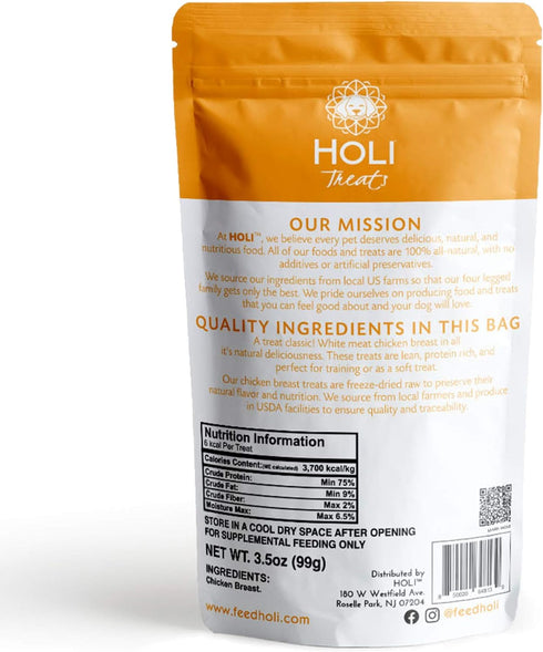 HOLI Freeze Dried Chicken Dog Treats, 100% All Natural Chicken Breast, Grain Free, Gluten Free, Soy Free (1.75 Ounce)