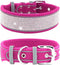Rhinestone Dog Collar, Dazzling Soft Suede Reflective Collar for Medium & Large Dogs, Hot Pink (L:19-23")