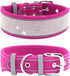 Rhinestone Dog Collar, Dazzling Soft Suede Reflective Collar for Medium & Large Dogs, Hot Pink (L:19-23")