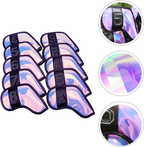 10pcs BESPORTBLE Golf Club Covers TPU Iridescent Driver and Iron Putter Covers with Black Trim Golf Accessories