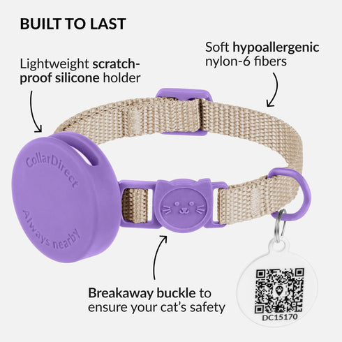 CollarDirect Cat Collar with Airtag Holder, ID Tag, and Bell - Breakaway Nylon Collar for Kittens and Cats (Violet, XS)
