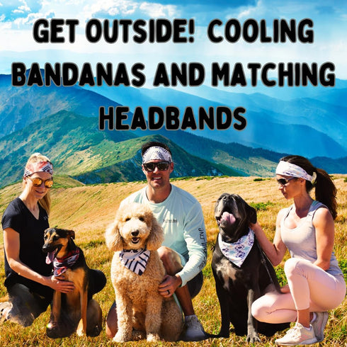 Cooling Dog Bandana and Matching Headband Set for Men/Women Fitness, Pet Scarf for Dogs (Red, X-Large)