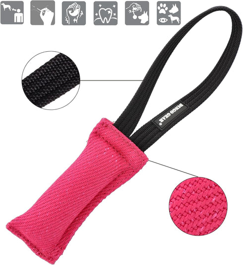 Dingo Gear Tug Toy for Dog Training, French Linen Dog Bumper with Handle (6" Pink, S00307)