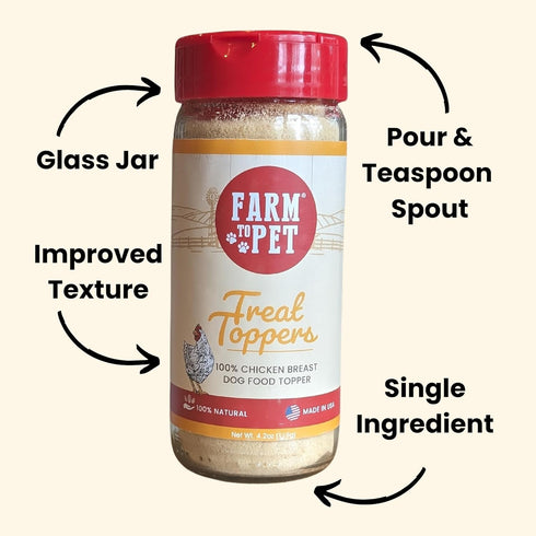 Farm To Pet - Dry Dog Food Topper - 4.7 oz Chicken Meal Toppers for Dogs, Single Ingredient, Lean, All Natural, Healthy Food for Small, Medium, Large Breeds, & Puppies, Made in USA