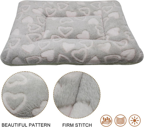 Cat Dog Bed Mat & Blanket, Reversible Pets Crate Pad Bed Mat and Ultra Soft Warm Fleece Calming Blanket for Small Puppy